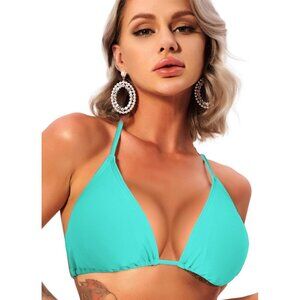🆕Women Blue Triangle Halter String Bathing Suit Sexy Bikini Swimsuit Top